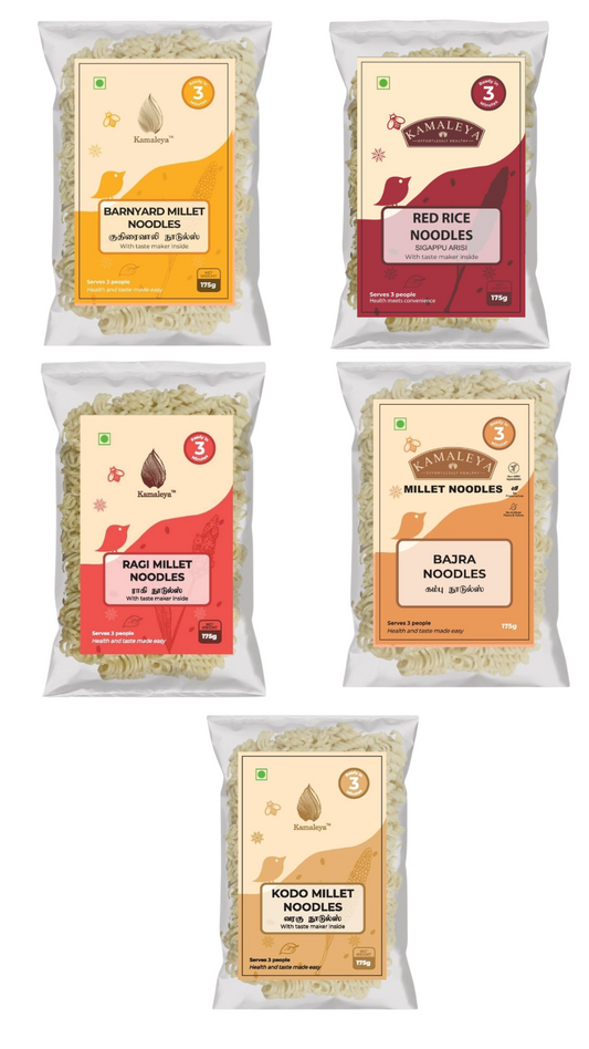 Copy of Pack of 5 Noodles (Barnyard noodles,Red rice noodles,Ragi noodles,Bajra noodles,Kodo noodles))